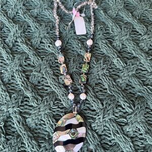 Elegant Abalone Silver and Black Shell Necklace
